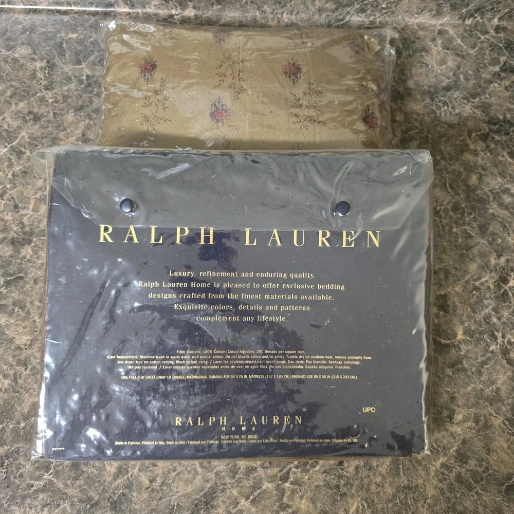 Ralph Lauren FORMAL GARDEN Brown Floral Sheet ‎ Set- Full 1 Pillowcase